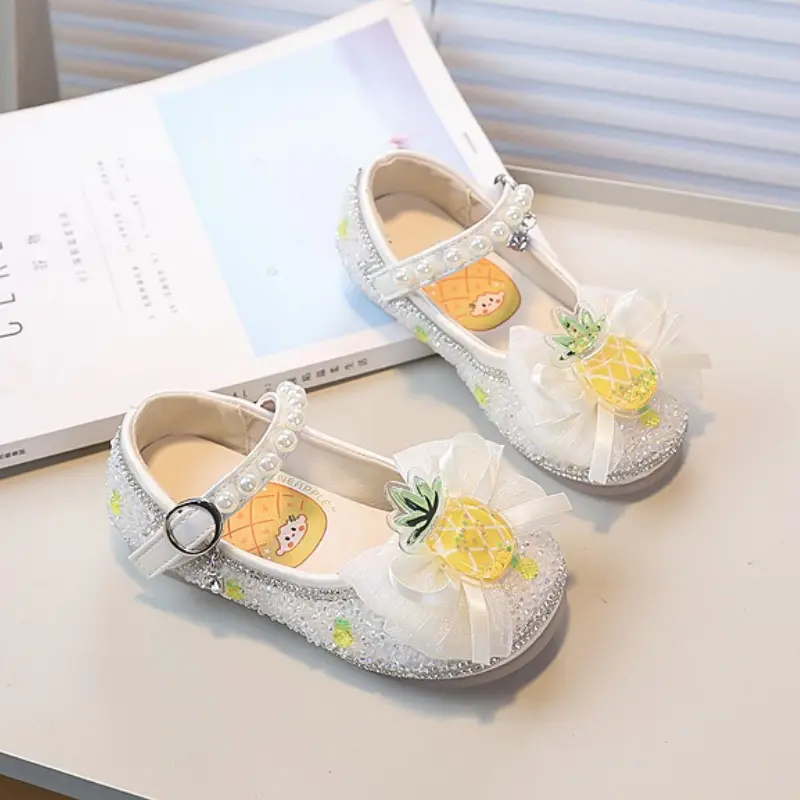 Cute Girls Leather Shoes Princess Fashion Children Causal Wedding Party Shoes Spring Autumn Sweet Sequins Kids Ballet Flat Shoes
