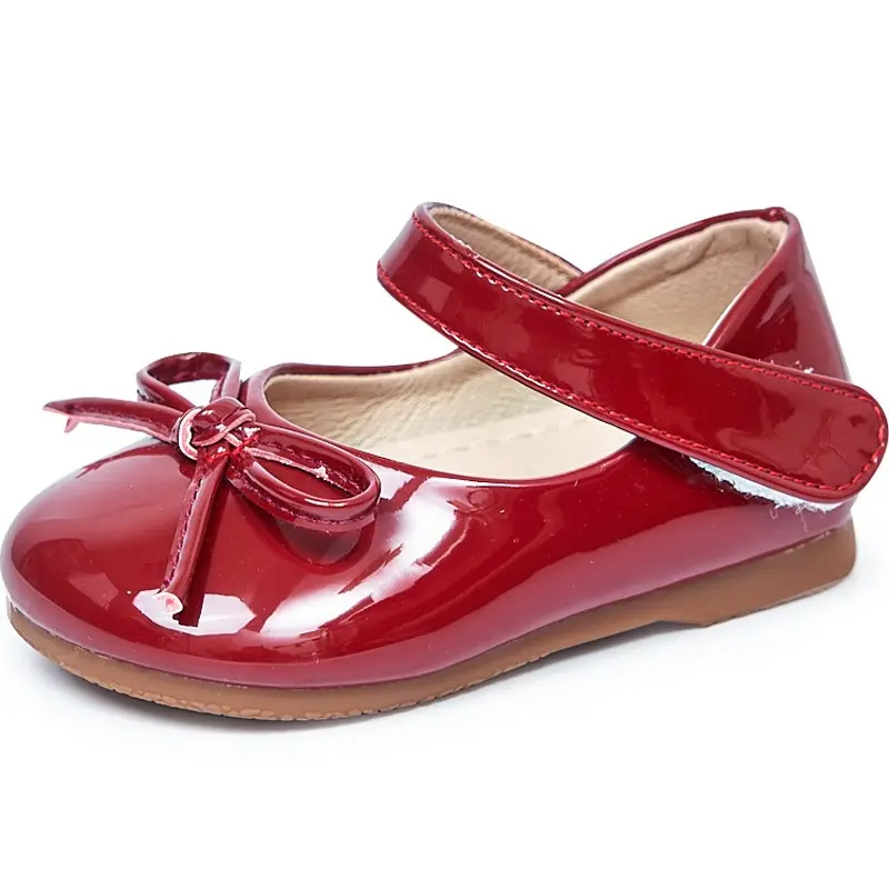 New Girls Princess Leather Shoes Wine Red School Versatile Children Fashion Flat Shoes Shallow Non-slip Kids Wedding Party Shoes