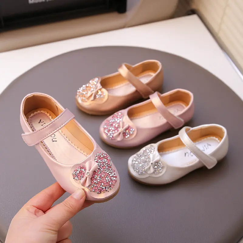 Girls Princes Shoes with Bow-knot Children Rhinestone Performance Shoes Kids Leather Shoes for Party Wedding Classic 26-38 Hot