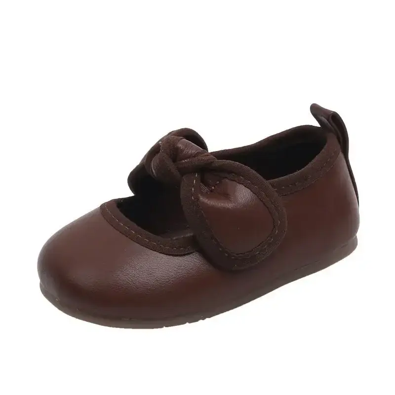 Baby Girls Princess Shoes Round Toes Non-slip Kids Walking Shoes Soft Sole 2025 New Girls Flats Solid Color Versatile Sweet Bows