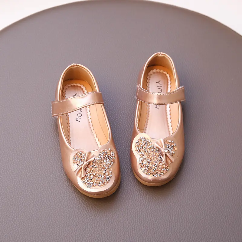 Girls Princes Shoes with Bow-knot Children Rhinestone Performance Shoes Kids Leather Shoes for Party Wedding Classic 26-38 Hot