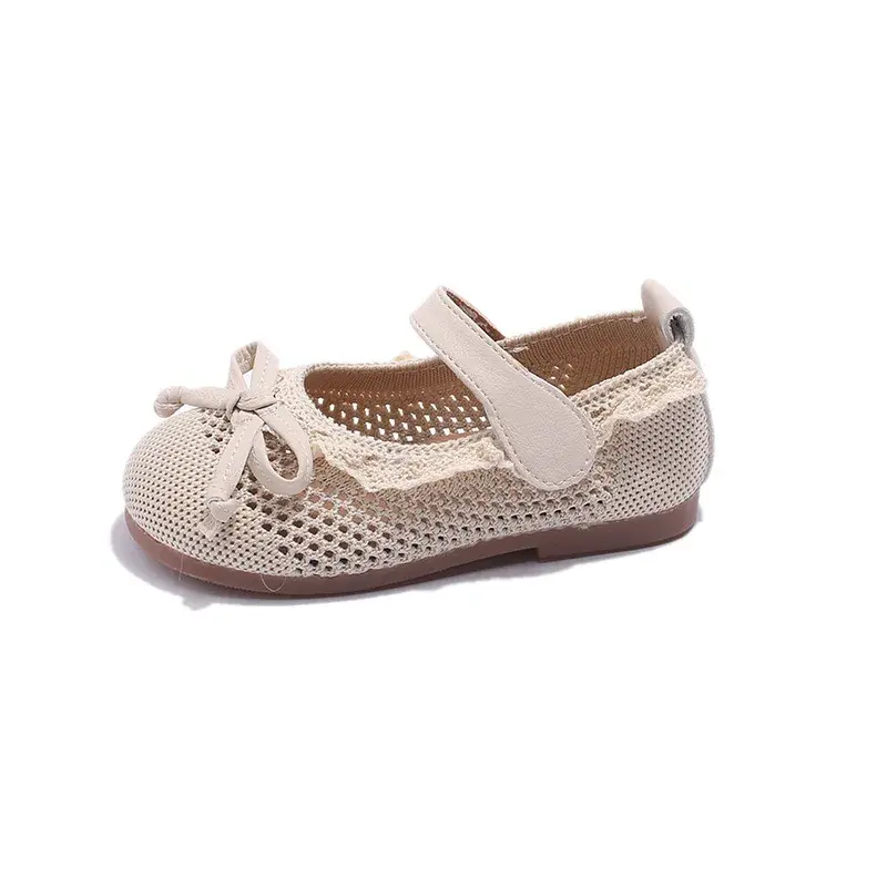 2025 Children Leather Shoes for Girls Spring Autumn New Fashion Korean Style Soft Sole Anti-slippery Princess Lace Cut-outs Shoe