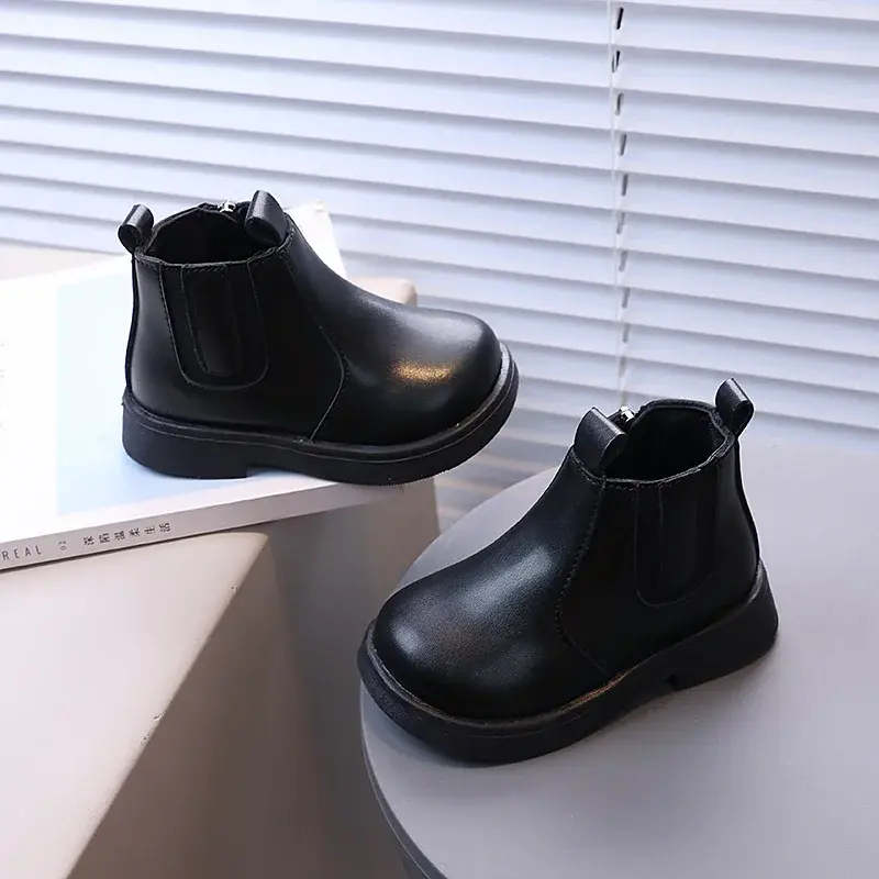 Kids Short Boots Solid Color Versatile Boys Girls Chelsea Boots British Style 2025Autumn New Children Ankle Boot Wear-Resistant