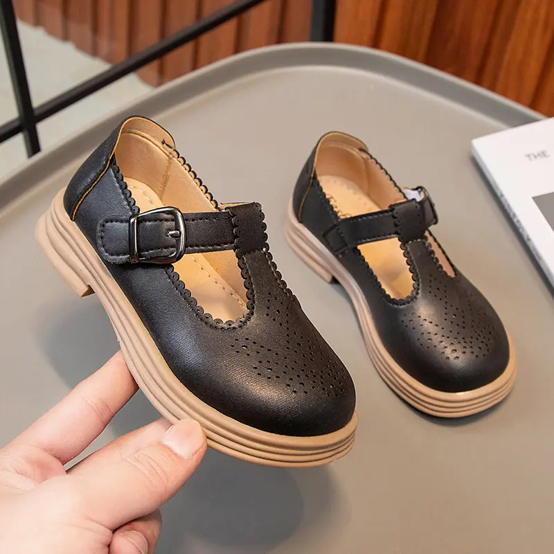 Girls Leather Shoes for Wedding Party Fashion Princess Vintage T-strap Kids Flats Breathable Soft Spring Autumn Brand New Soft