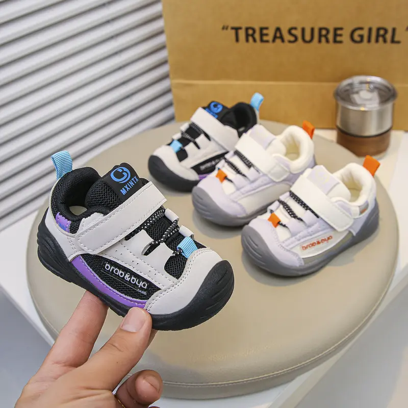 Boys Walking Shoes Toes Capped Mesh Breathable Baby Casual Shoes Hook&loop 2025 Spring Autumn Kids Running Shoes Soft Bottom