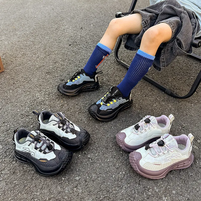 Students Sports Shoes Toes Capped Handsome for Kids Sneaker Non-slip 2025 Autumn New Children Running Shoes Breathable Pull Rope