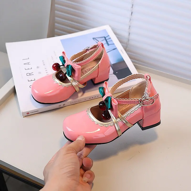 Spring Autumn Girl Leather Shoes Mary Jane Chic Bowknot Children Fashion High Heel Shoes Wedding Party Kids Princess Dress Shoes