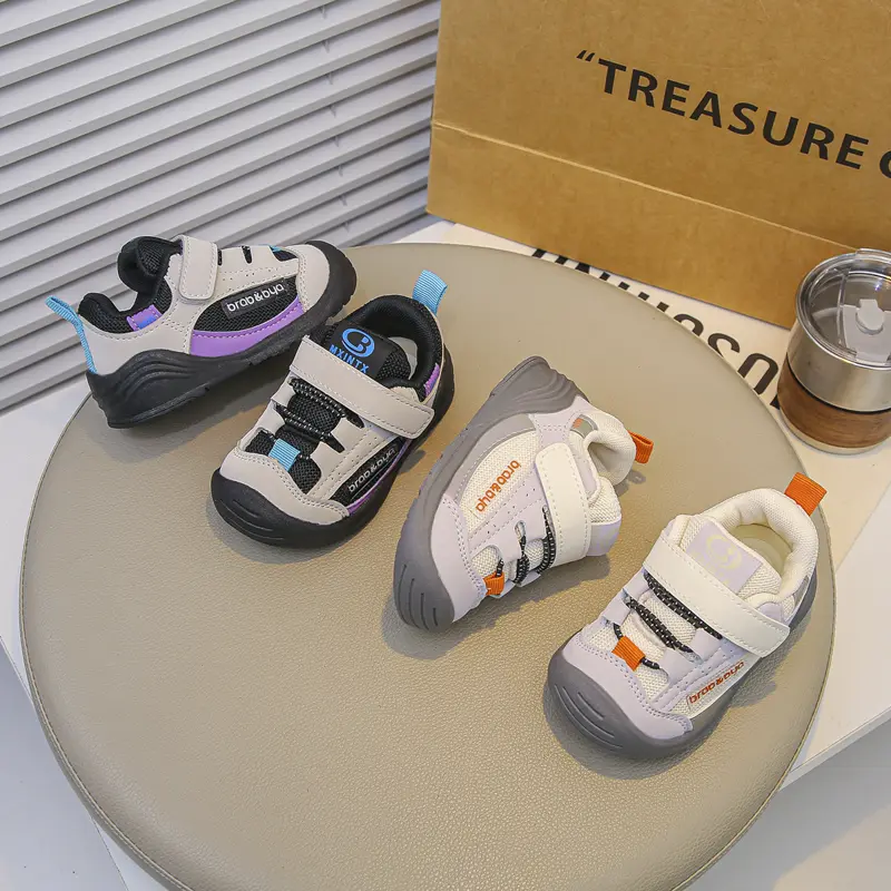 Boys Walking Shoes Toes Capped Mesh Breathable Baby Casual Shoes Hook&loop 2025 Spring Autumn Kids Running Shoes Soft Bottom