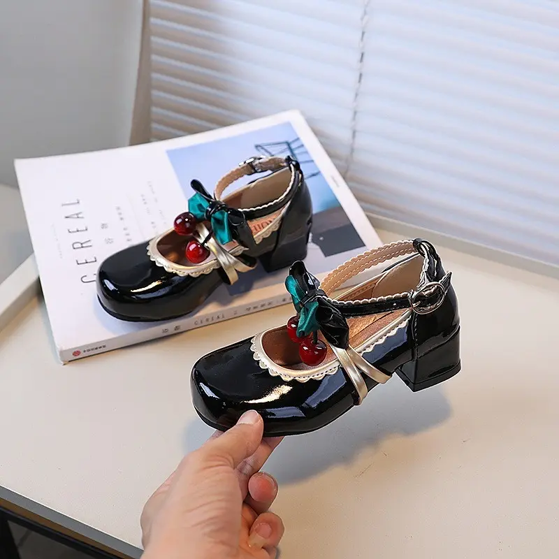 Spring Autumn Girl Leather Shoes Mary Jane Chic Bowknot Children Fashion High Heel Shoes Wedding Party Kids Princess Dress Shoes