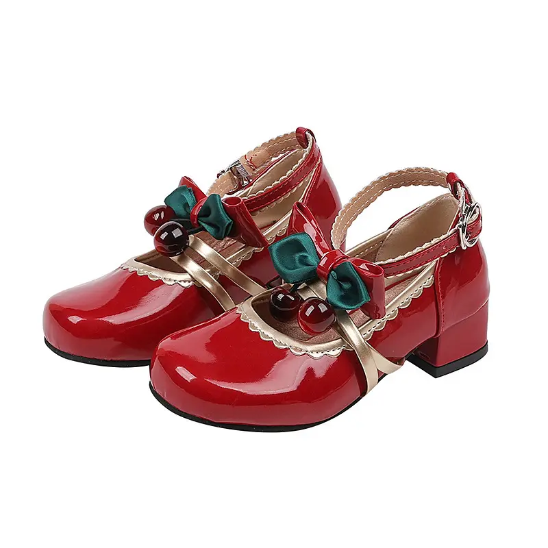 Spring Autumn Girl Leather Shoes Mary Jane Chic Bowknot Children Fashion High Heel Shoes Wedding Party Kids Princess Dress Shoes