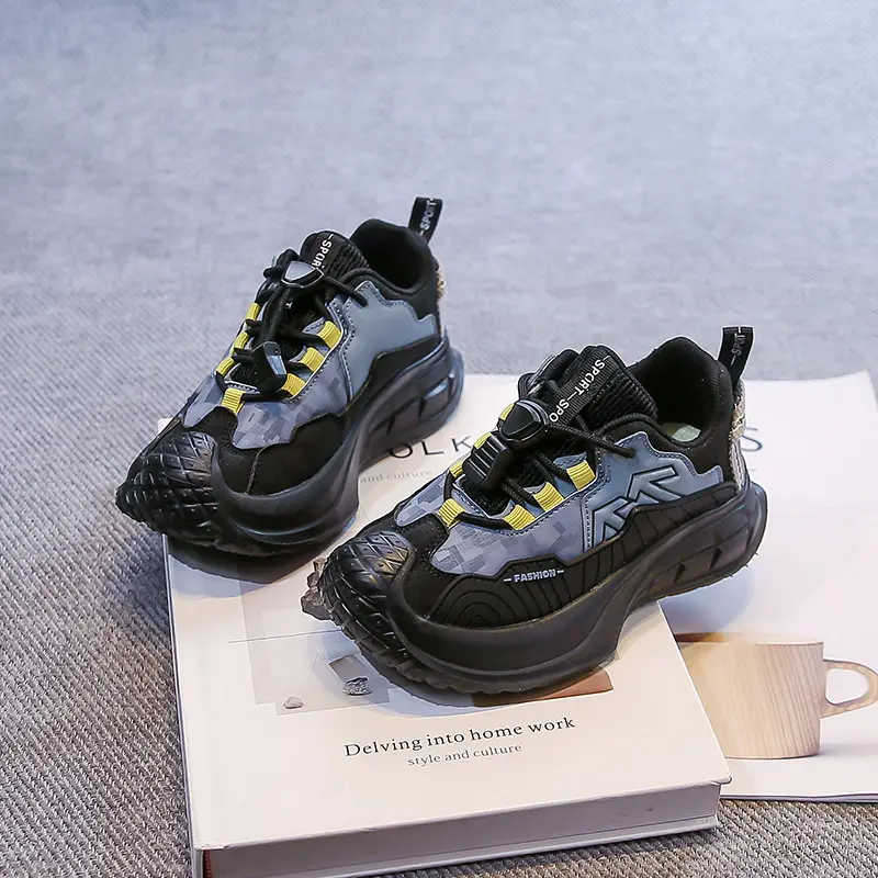 Students Sports Shoes Toes Capped Handsome for Kids Sneaker Non-slip 2025 Autumn New Children Running Shoes Breathable Pull Rope