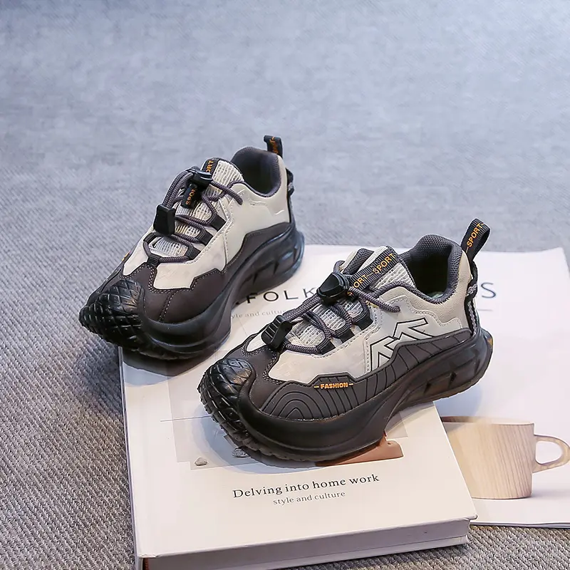 Students Sports Shoes Toes Capped Handsome for Kids Sneaker Non-slip 2025 Autumn New Children Running Shoes Breathable Pull Rope
