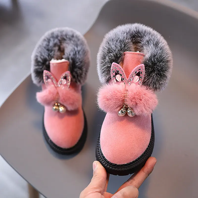 Cute Children's Winter Boots for Girl Soft Furry Hairy Toddlers Fashion Snow Boots Warm Versatile Kids Ankle Cotton Boots Causal
