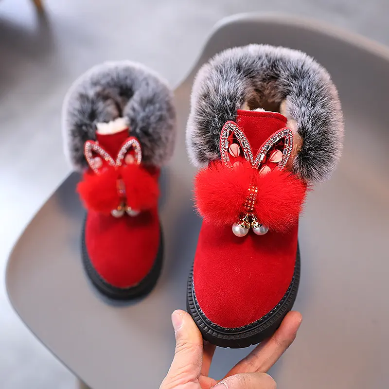 Cute Children's Winter Boots for Girl Soft Furry Hairy Toddlers Fashion Snow Boots Warm Versatile Kids Ankle Cotton Boots Causal