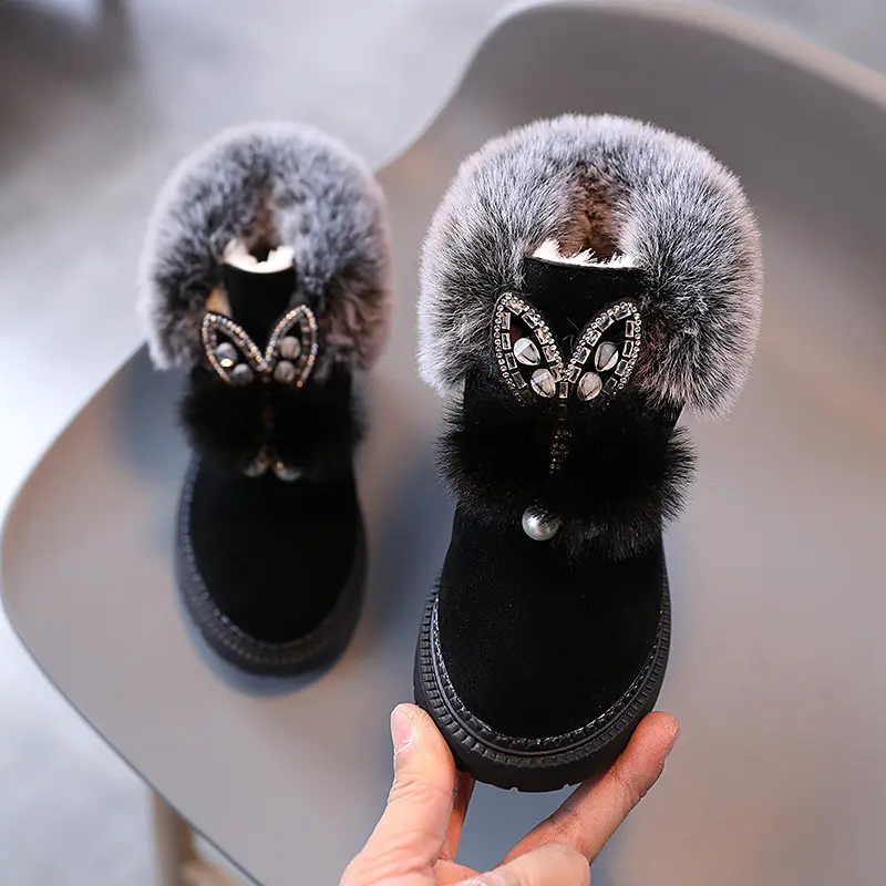 Cute Children's Winter Boots for Girl Soft Furry Hairy Toddlers Fashion Snow Boots Warm Versatile Kids Ankle Cotton Boots Causal