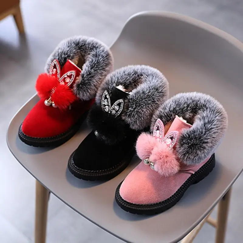 Cute Children's Winter Boots for Girl Soft Furry Hairy Toddlers Fashion Snow Boots Warm Versatile Kids Ankle Cotton Boots Causal