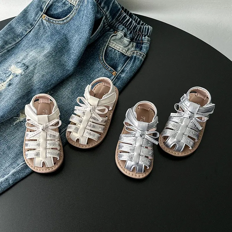 2025 Children Princess Sandals for Girls Summer New Fashion Korean Style Soft Bottom Anti-slippery Versatile Roman Beach Shoes