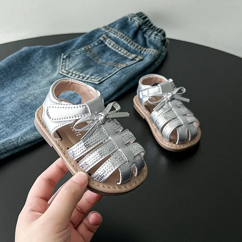 2025 Children Princess Sandals for Girls Summer New Fashion Korean Style Soft Bottom Anti-slippery Versatile Roman Beach Shoes