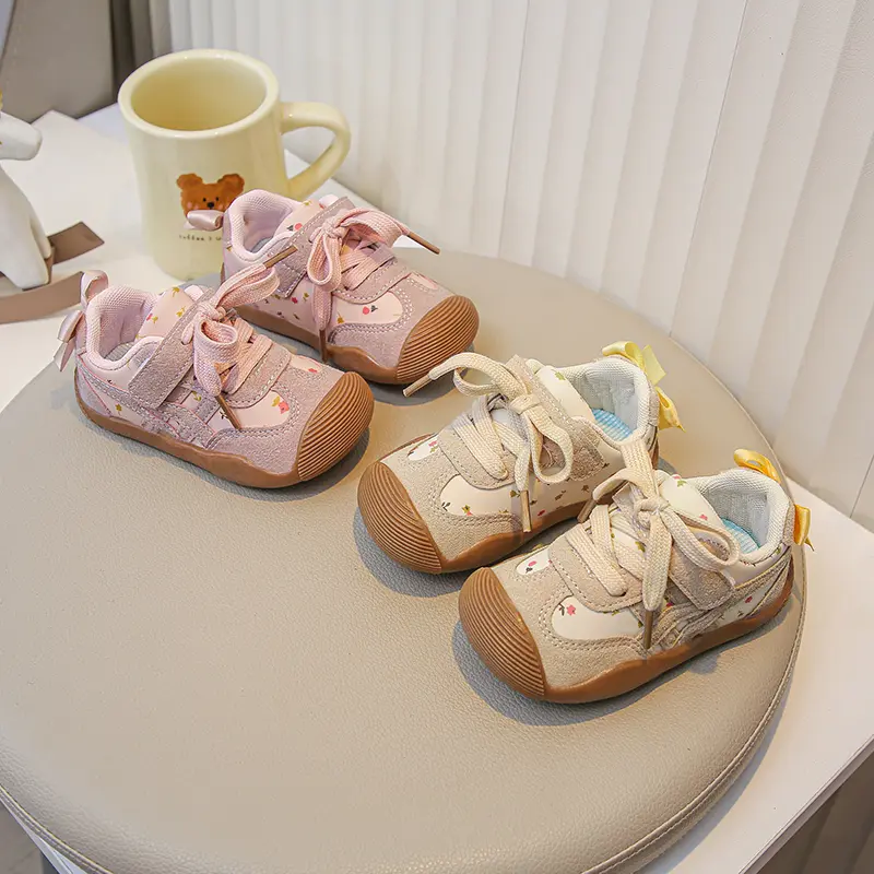 Baby Casual Shoes Soft Sole Princess Style for Girls Fashion Shoes Sweet Back Bows 2025 Autumn New Kids Walking Shoes Size 17-27