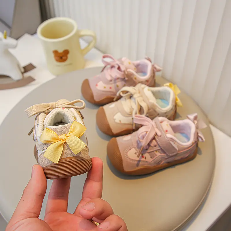 Baby Casual Shoes Soft Sole Princess Style for Girls Fashion Shoes Sweet Back Bows 2025 Autumn New Kids Walking Shoes Size 17-27
