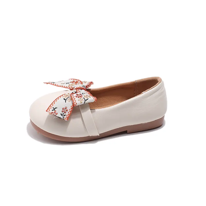 Girls Leather Shoes Soft PU Leather Kids Flats Slip-on Loafers with Ribbon Bow-knot Princess Sweet Simple Classic Size 21-34 New