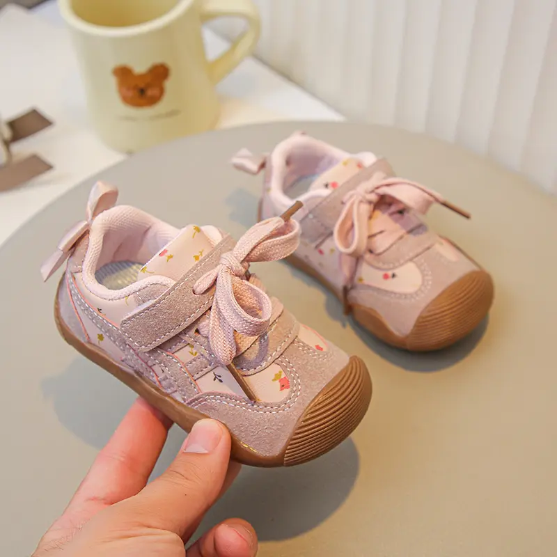 Baby Casual Shoes Soft Sole Princess Style for Girls Fashion Shoes Sweet Back Bows 2025 Autumn New Kids Walking Shoes Size 17-27