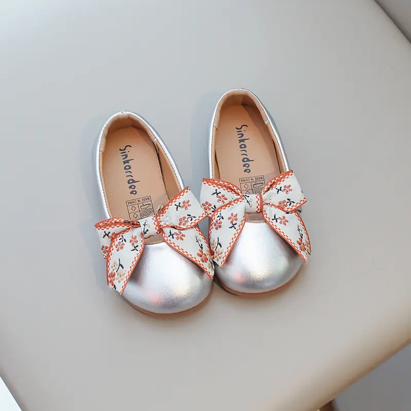 Girls Leather Shoes Soft PU Leather Kids Flats Slip-on Loafers with Ribbon Bow-knot Princess Sweet Simple Classic Size 21-34 New