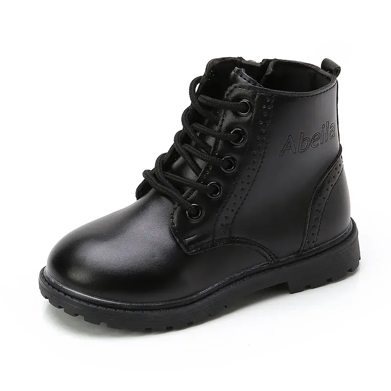 Kids Black Leather Boots for Boys Girls Unisex Children Short Ankle Boots Zipper Autumn Winter Fashion Anti-skid Casual Warm New