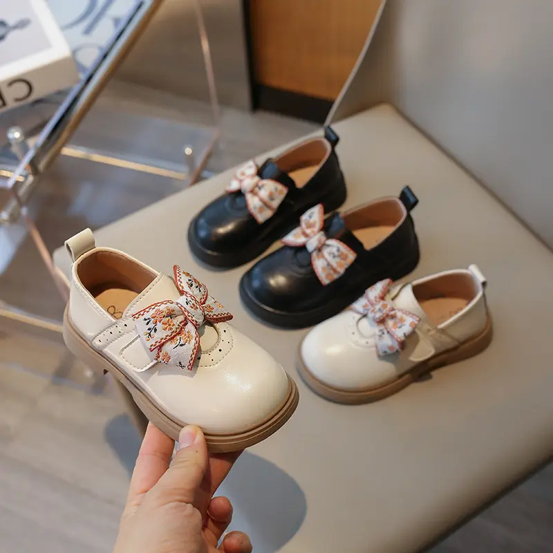 Girl School Shoes Embroider Bowknot Fashion Children Princess Shoes  Spring Autumn Versatile Kids Leather Shoe Causal Mary Janes