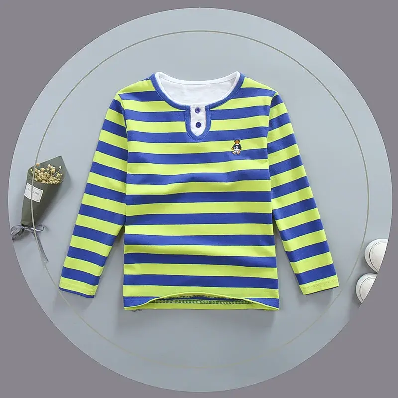Children Long Sleeved Polo Shirts  Boys Shirt Autumn Cotton Long Sleeve Stripe T-shirt Polo Shirts for Boys AUTUM