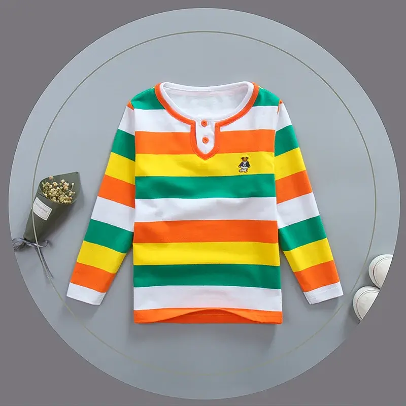 Children Long Sleeved Polo Shirts  Boys Shirt Autumn Cotton Long Sleeve Stripe T-shirt Polo Shirts for Boys AUTUM