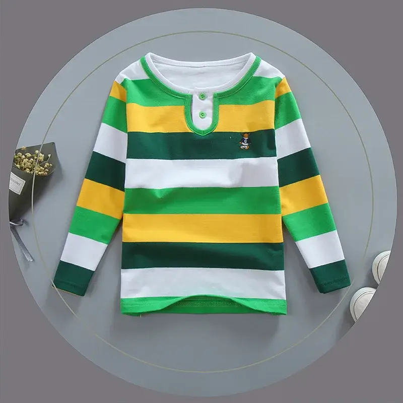 Children Long Sleeved Polo Shirts  Boys Shirt Autumn Cotton Long Sleeve Stripe T-shirt Polo Shirts for Boys AUTUM