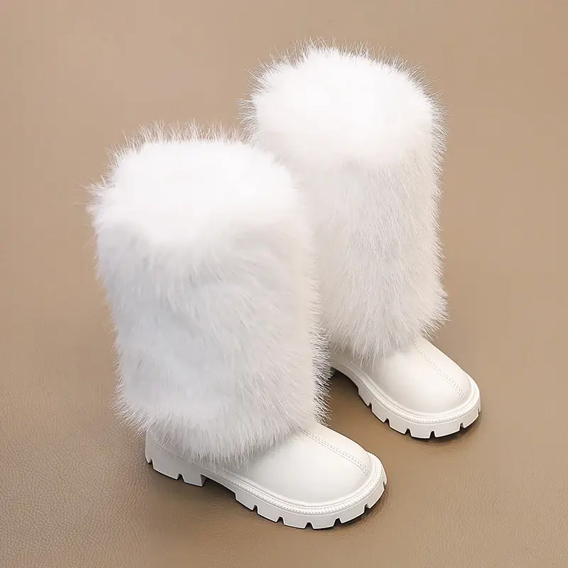 Girls High Boots Children Warm Princess Leather Boots Soft Soled Kids Fashion Long Boots Anti-Slippery All Match 2024 Winter New