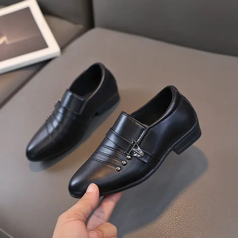 Spring Autumn Boy Leather Shoe Fashion Causal Children's Slip-on Loafers Versatile Kids Formal Students Performance Black Shoes