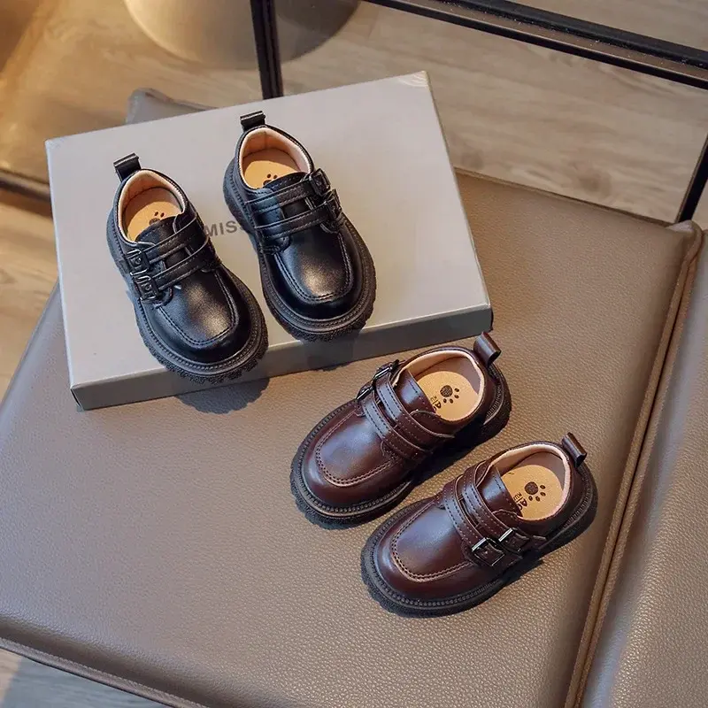 2024 Children's Shoes for Boys and Girls Spring&Autumn Anti Slip Korean Style with Double Button Versatile Chic British Shoes