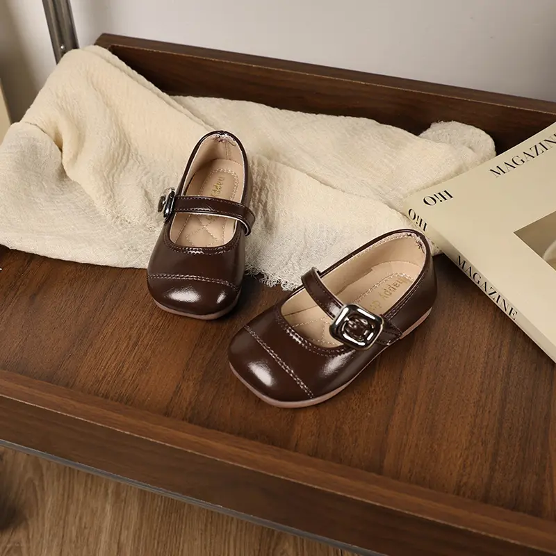 Simple Girl Leather Shoe Silver Versatile Children's Flats Fashion Causal Kids Ballet Princess Shoes Spring Autumn Soft Bottom