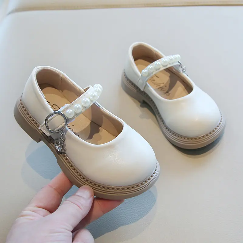 Spring Autumn Girl Leather Shoes Sweet Pearl Princess Versatile Flats Kids Party Shoes Fashion Wedding Children Mary Jane Shoes