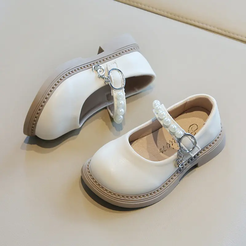 Spring Autumn Girl Leather Shoes Sweet Pearl Princess Versatile Flats Kids Party Shoes Fashion Wedding Children Mary Jane Shoes
