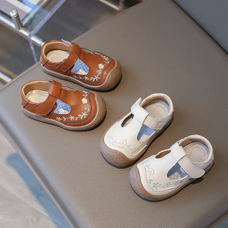 children fashion girls casual shoes T-Strap cute embroidery round-toe non-slip kids cute Princess Moccasin shoes drop shipping