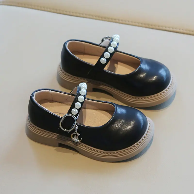 Spring Autumn Girl Leather Shoes Sweet Pearl Princess Versatile Flats Kids Party Shoes Fashion Wedding Children Mary Jane Shoes