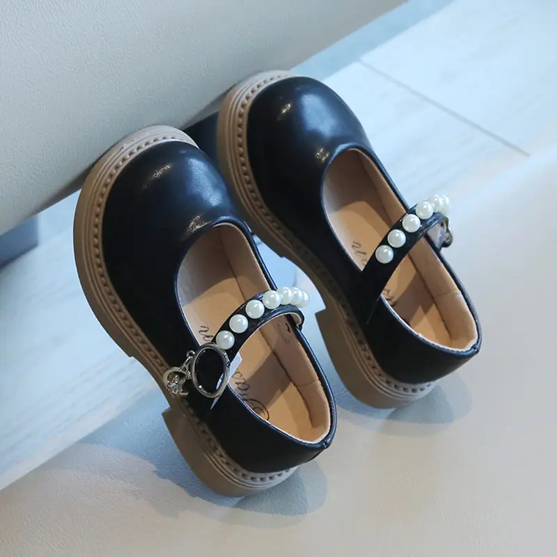Spring Autumn Girl Leather Shoes Sweet Pearl Princess Versatile Flats Kids Party Shoes Fashion Wedding Children Mary Jane Shoes