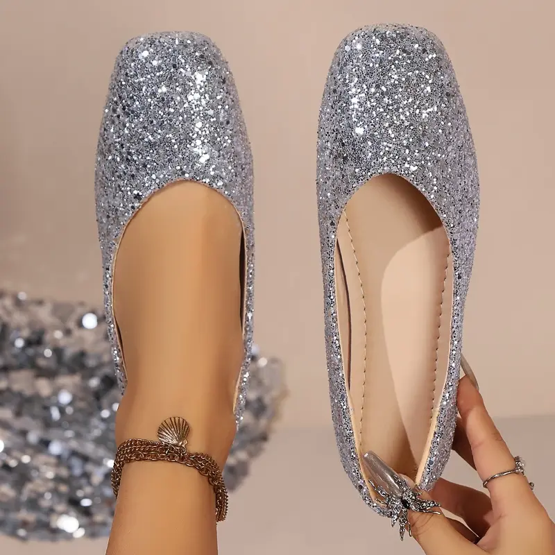 Spring Autumn Women Flat Shoes Sequins Luxury Ladies Causal Loafers Ballet Versatile Women Fashion Moccasins for Wedding Party