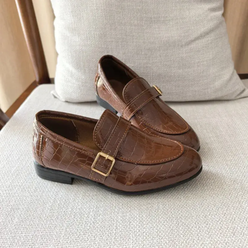 New Spring Autumn Children Leather Shoes Black Versatile Boys Wedding Spring Loafers Fashion Lace Up Kids Suit Shoes Pointed Toe
