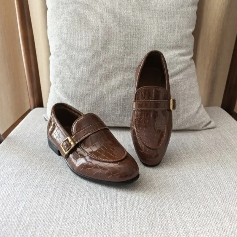 New Spring Autumn Children Leather Shoes Black Versatile Boys Wedding Spring Loafers Fashion Lace Up Kids Suit Shoes Pointed Toe