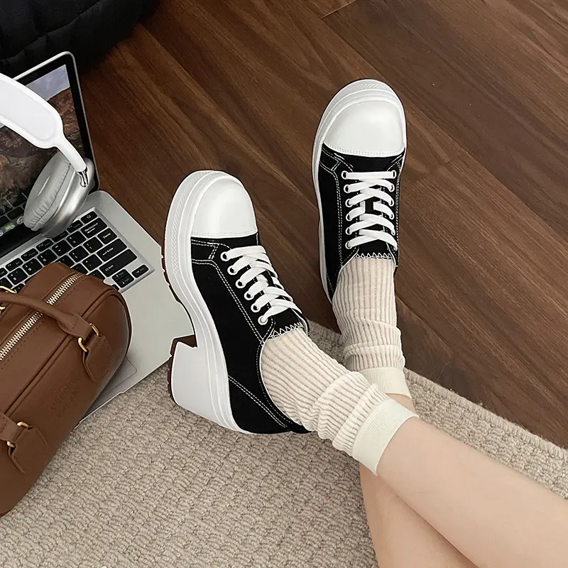 Women High-heel Shoes Fashion Female High Top Canvas Shoes Platform Sneakers Classic Women Casual High Quality Shoes Size 36-42