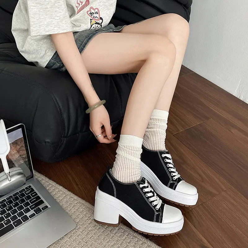 Women High-heel Shoes Fashion Female High Top Canvas Shoes Platform Sneakers Classic Women Casual High Quality Shoes Size 36-42