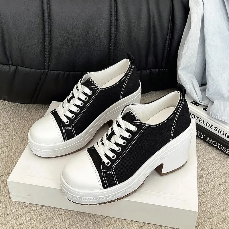 Women High-heel Shoes Fashion Female High Top Canvas Shoes Platform Sneakers Classic Women Casual High Quality Shoes Size 36-42
