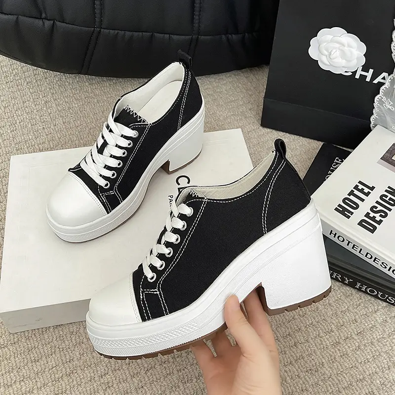 Women High-heel Shoes Fashion Female High Top Canvas Shoes Platform Sneakers Classic Women Casual High Quality Shoes Size 36-42