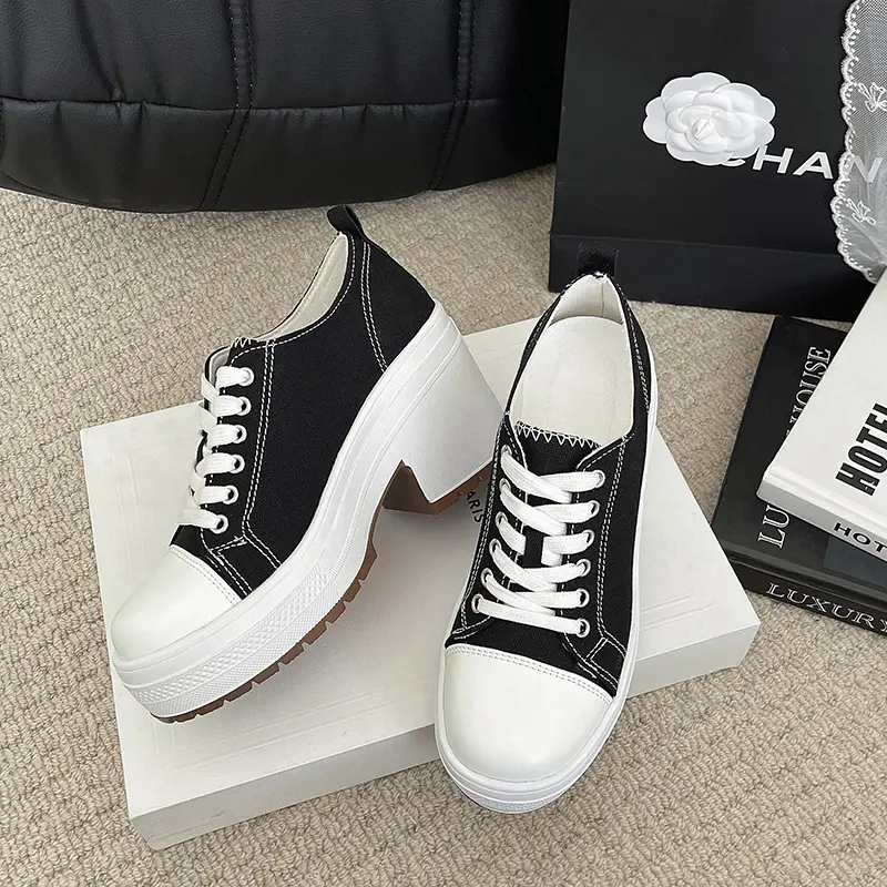 Women High-heel Shoes Fashion Female High Top Canvas Shoes Platform Sneakers Classic Women Casual High Quality Shoes Size 36-42