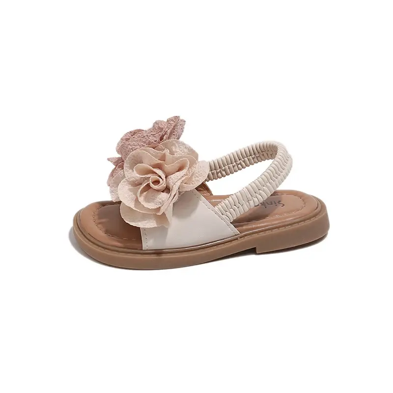 Summer New Toddlers Girls Sandals Elastic Band Big Floral Kids Princess Sandals with Flowers Sweet Children Beach Shoes Open Toe